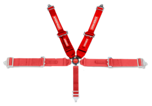 SFI 5 Point Cam Lock Harness with 3" to 2" Shoulder Belts Red Pull Up