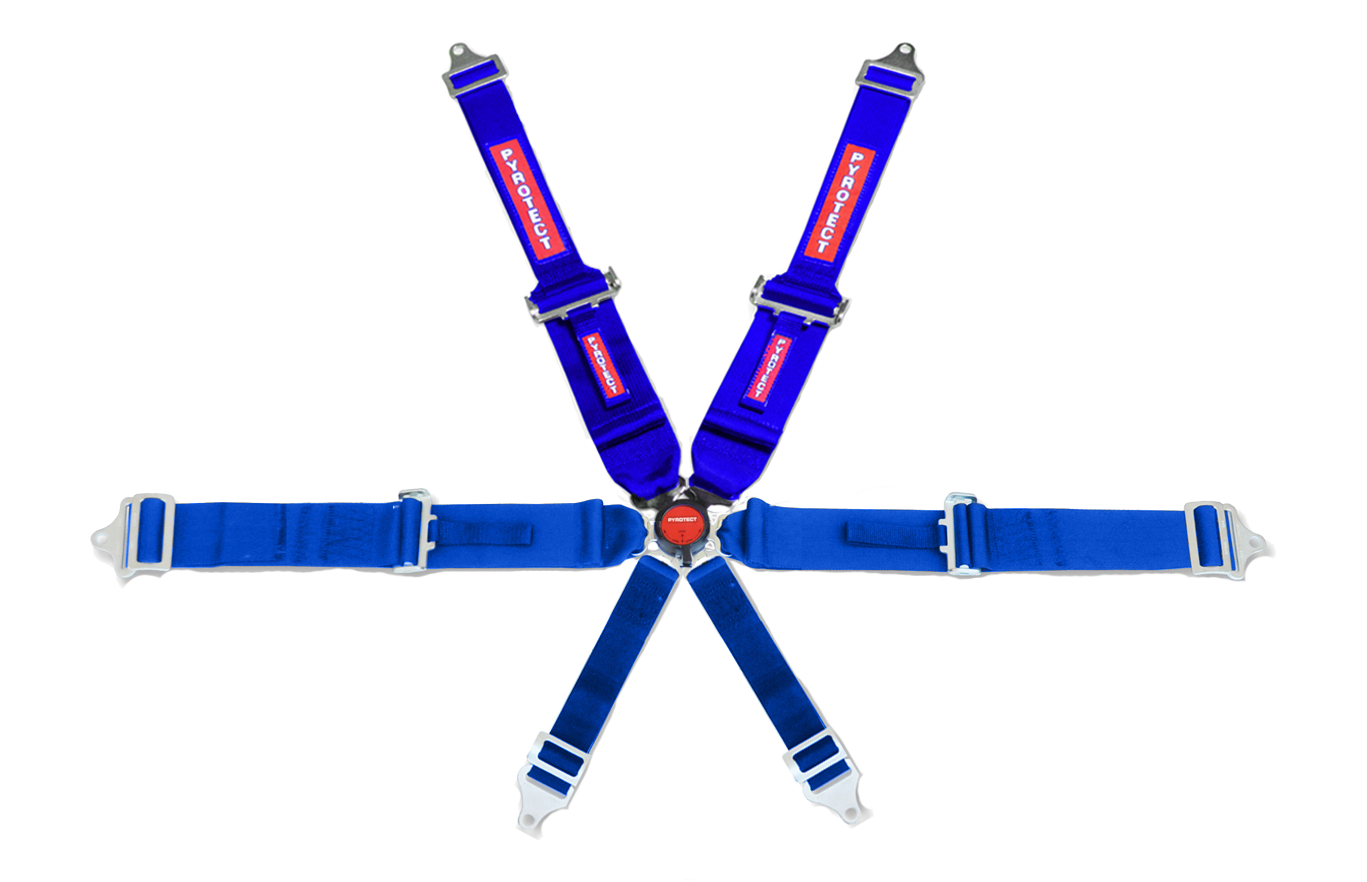 SB130520 3in 6pt Camlock Seatbelt SFI 6 Point Cam Lock Harness 3" to 2" Shoulder Belts Pull Up Blue - Image 1