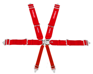 SFI 6 Point Latch Link Harness 3" Shoulder 3" Belt Red Pull Up
