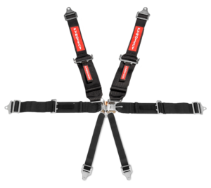 SFI 6 Point Latch Link Harness 2" Shoulder 3" Belt Black Pull Up