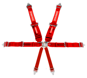 SFI 6 Point Latch Link Harness 2" Shoulder 3" Belt Red Pull Up